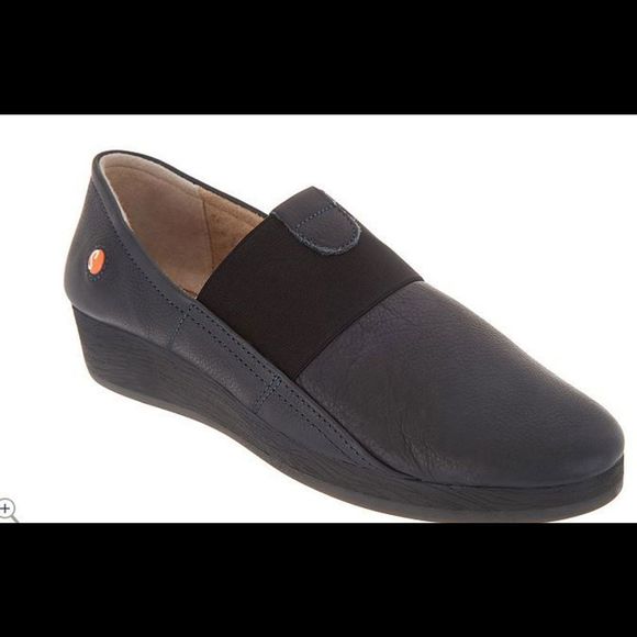 Softinos by FLY London Leather Gored Slip-on Shoes Amo Navy - Medium - Picture 1 of 4
